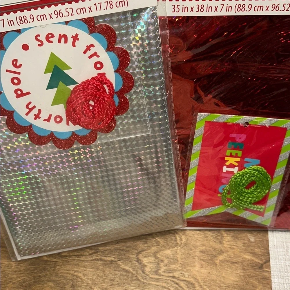 Set of two large holographic Christmas holiday gift bags new in package
